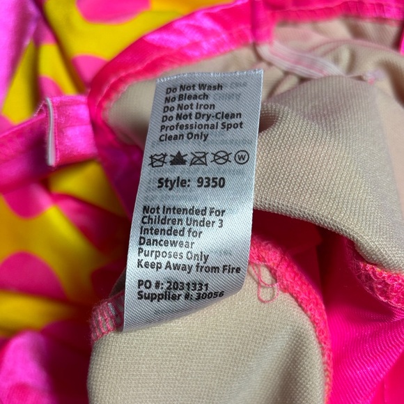 Weissman Bright Pink and Yellow Dance Costume and Headband Size Small - Picture 3 of 11